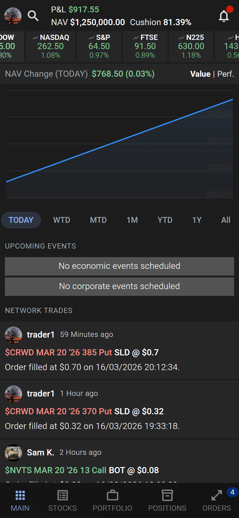 Trading Dashboard with real-time market data and portfolio overview