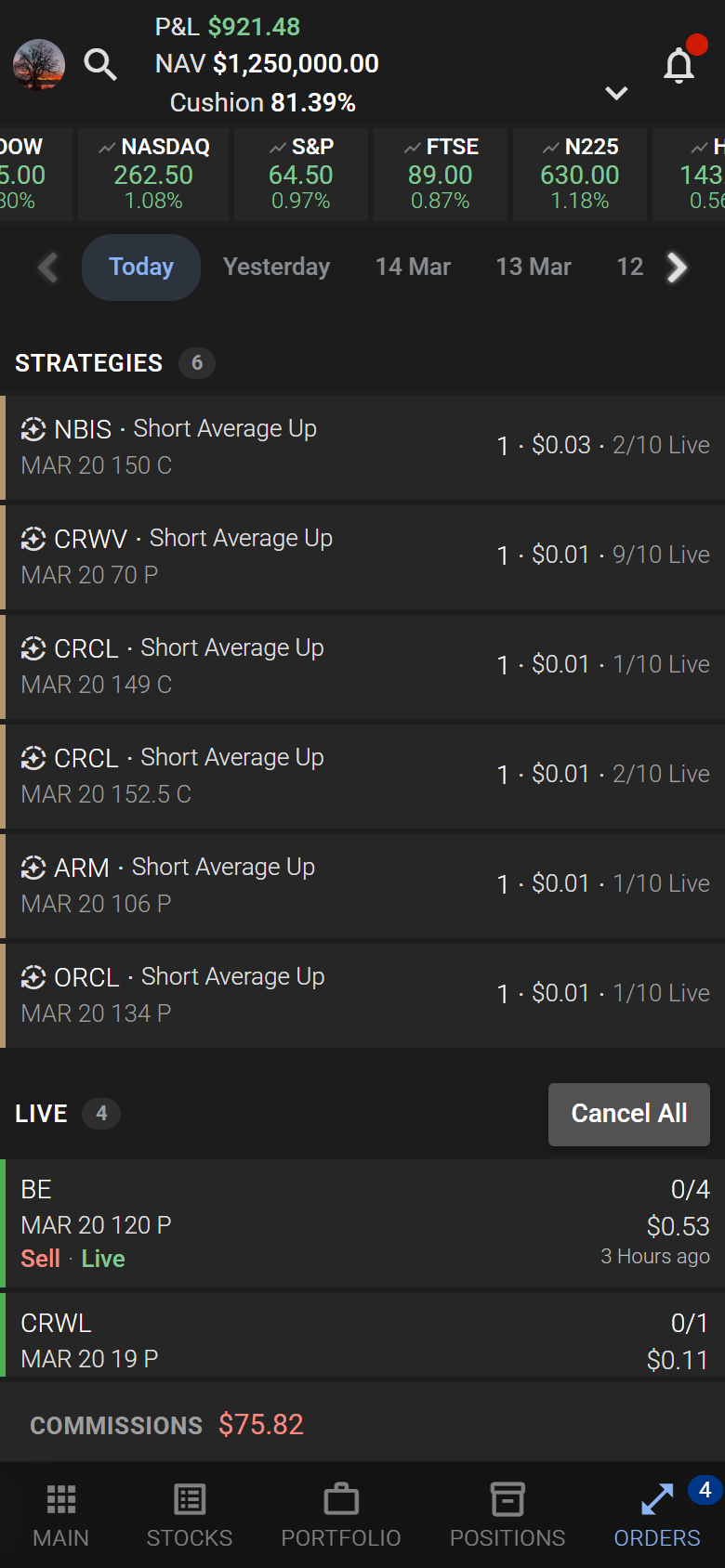 MyAllies opsiyon zinciri arayüzü